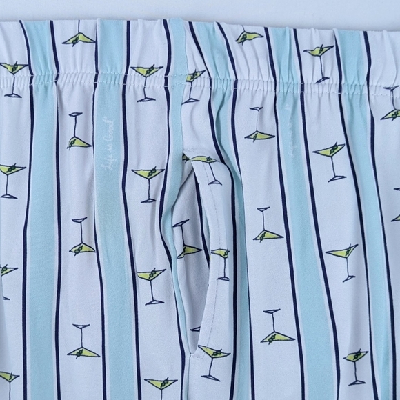 Life Is Good Martini Embroidery & Print PJ Set Short Sleeve Top Pant Teal XL NWT - Picture 11 of 16